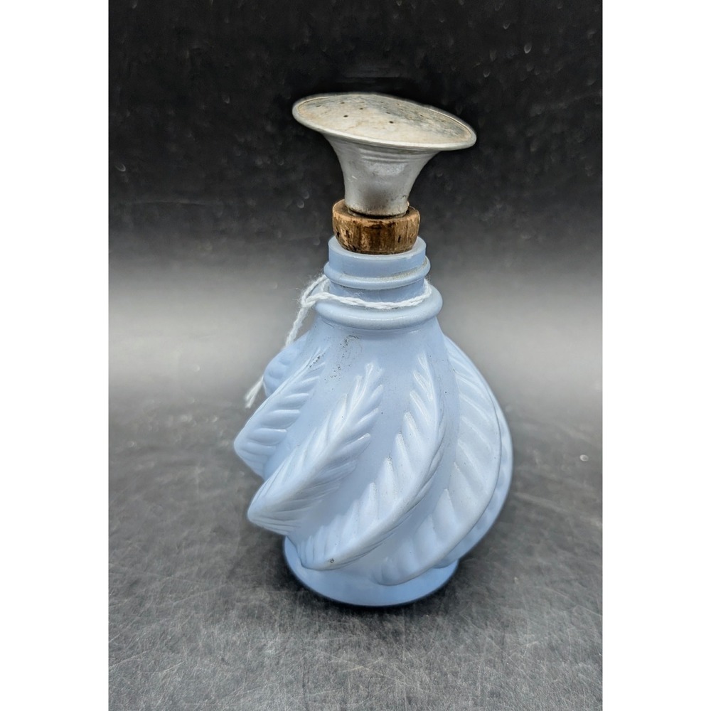 Antique Devilbiss Blue Satin Glass Swirl Feather Talcum Shaker Perfume Bottle 4"